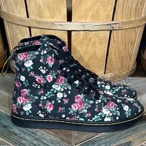 Dr. Martens Hackney 7-Eye Pink Rose Floral Black Canvas Ankle Boot Womens Size 6